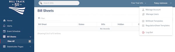 Dropdown under the user name, where the user should select
