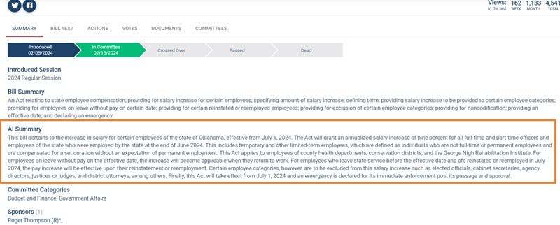 Artificial Intelligence (AI) Assist: AI Generated Bill Summaries