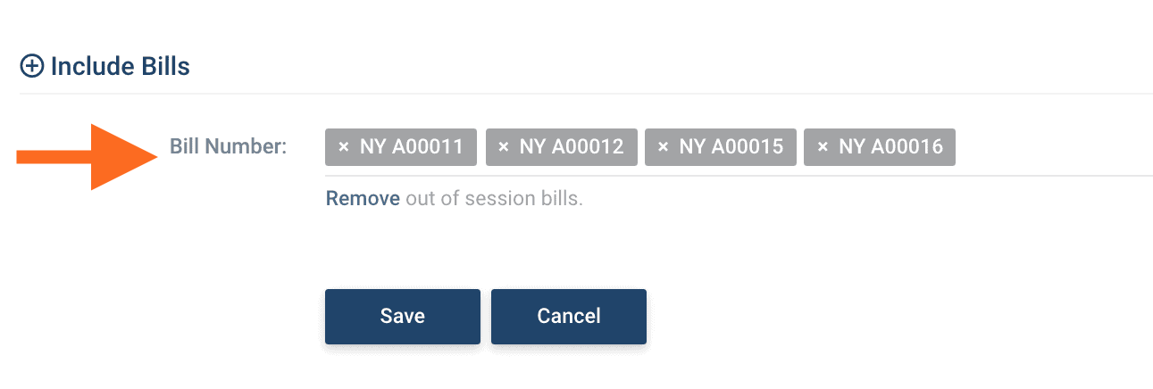 Screen shot of the add bill section of query page
