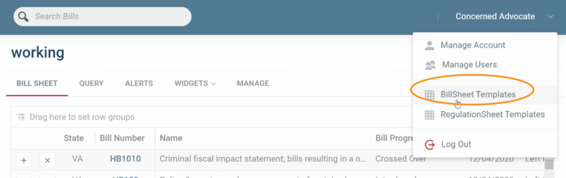 Edit Template On Drop Down menu