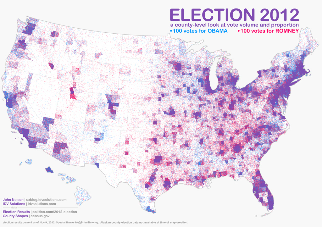 Election 2012 dot map of how people voted across the U.S.