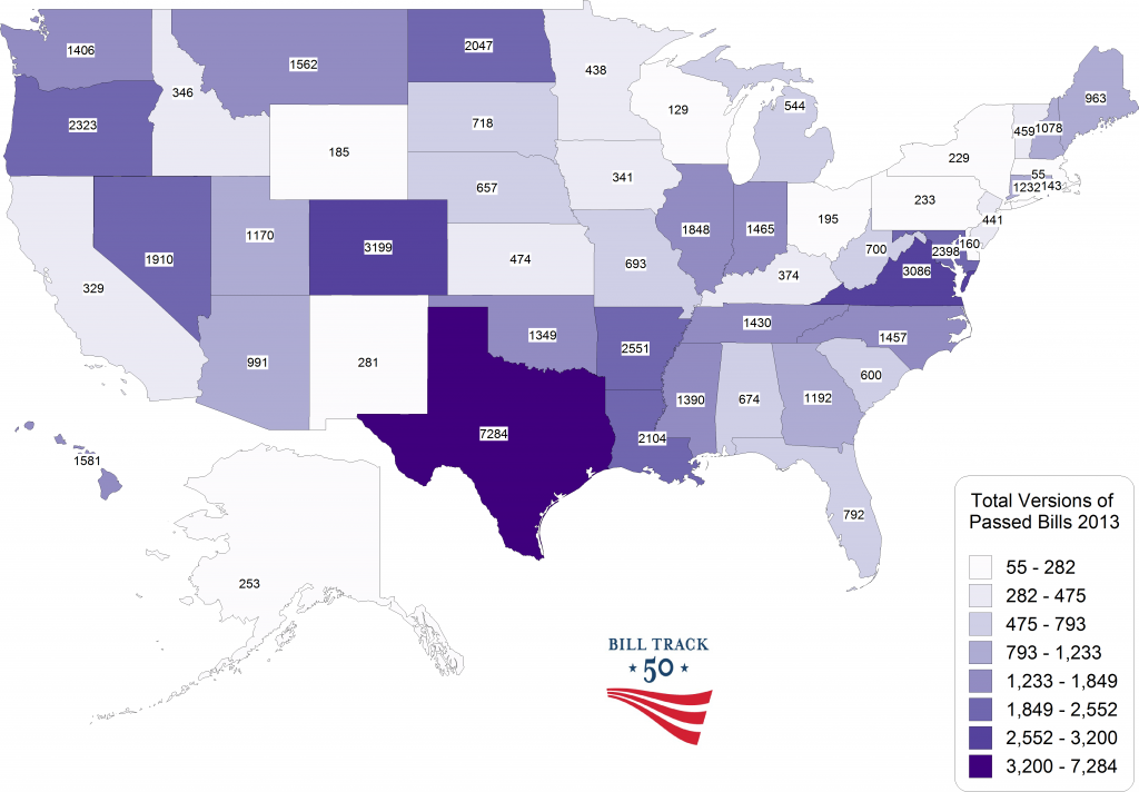 Heat Map of Total Versions of Passed Bills 2013