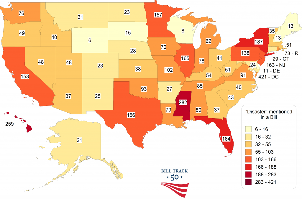 Disaster Bills heat map of bills containing the word disaster