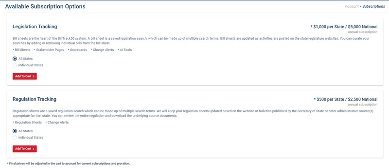 The subscription page