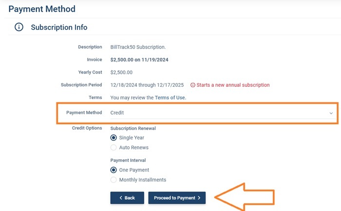 Paying by credit card